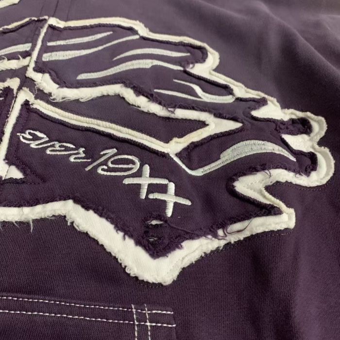 Vintage Wash Frayed Patch Embroidery Script Letter Zip Up Hoodie 3 colors 29488761