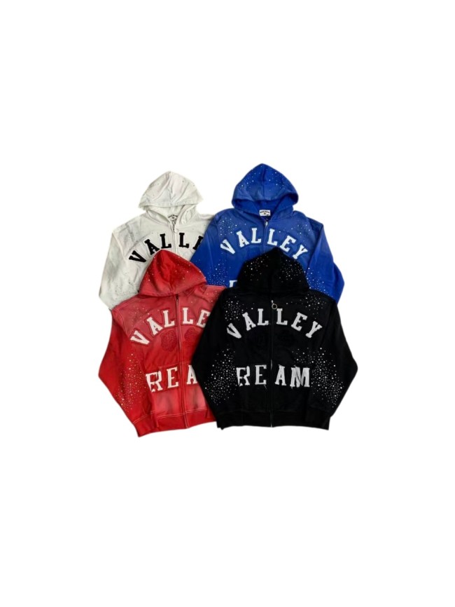 Vintage Wash Frayed Patch Letter Rhinestone Zip Up Hoodie 4 colors 29489070