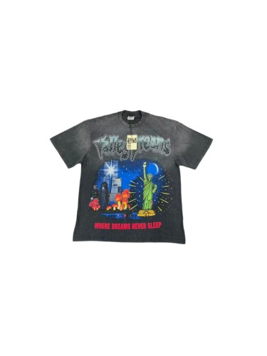 New York Night City Statue Of Liberty Starry Sky Where Dreams Never Sleep Double Sided Print Oversized Washed Tee 29288556