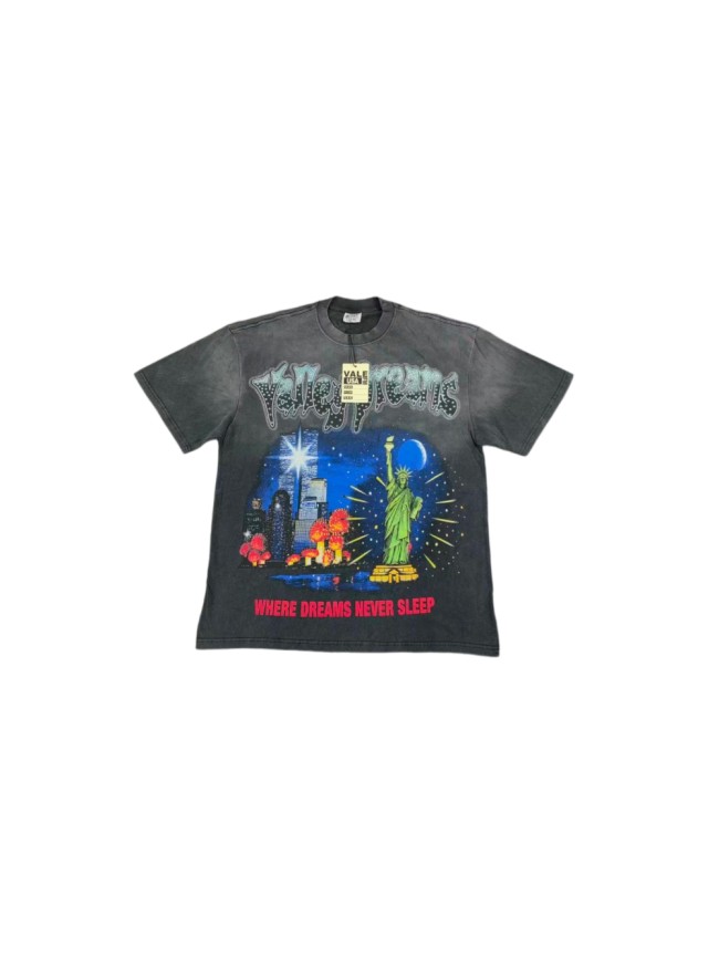 New York Night City Statue Of Liberty Starry Sky Where Dreams Never Sleep Double Sided Print Oversized Washed Tee 29288556