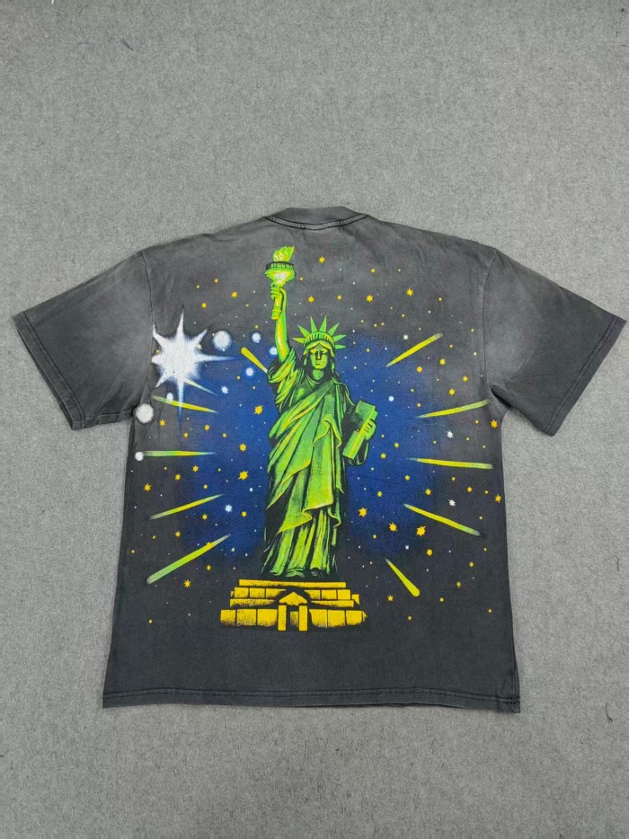 New York Night City Statue Of Liberty Starry Sky Where Dreams Never Sleep Double Sided Print Oversized Washed Tee 29288556