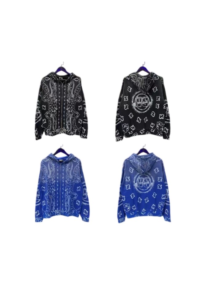 All Over Paisley Print Back Badge Zip Up Loose Fit Hoodie 2 colors 29493544
