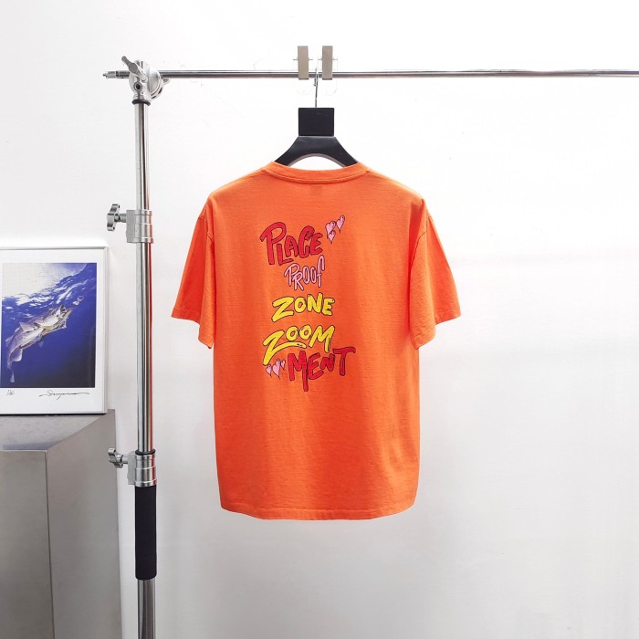 1:1 quality version Orange Wash Vintage Pocket Zoom Graffiti Letter Print T-shirt 29494979