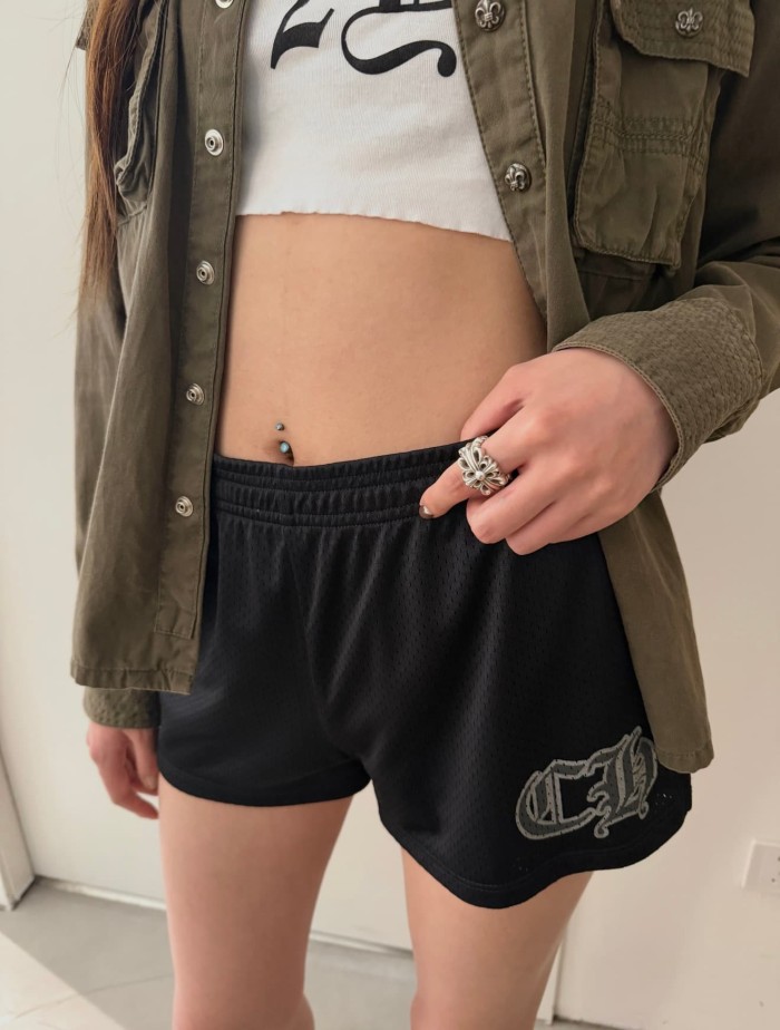 1:1 quality version Mesh Side Slit Gothic Letter Back Number 22 Patch Print Sports Shorts for girls 29495186
