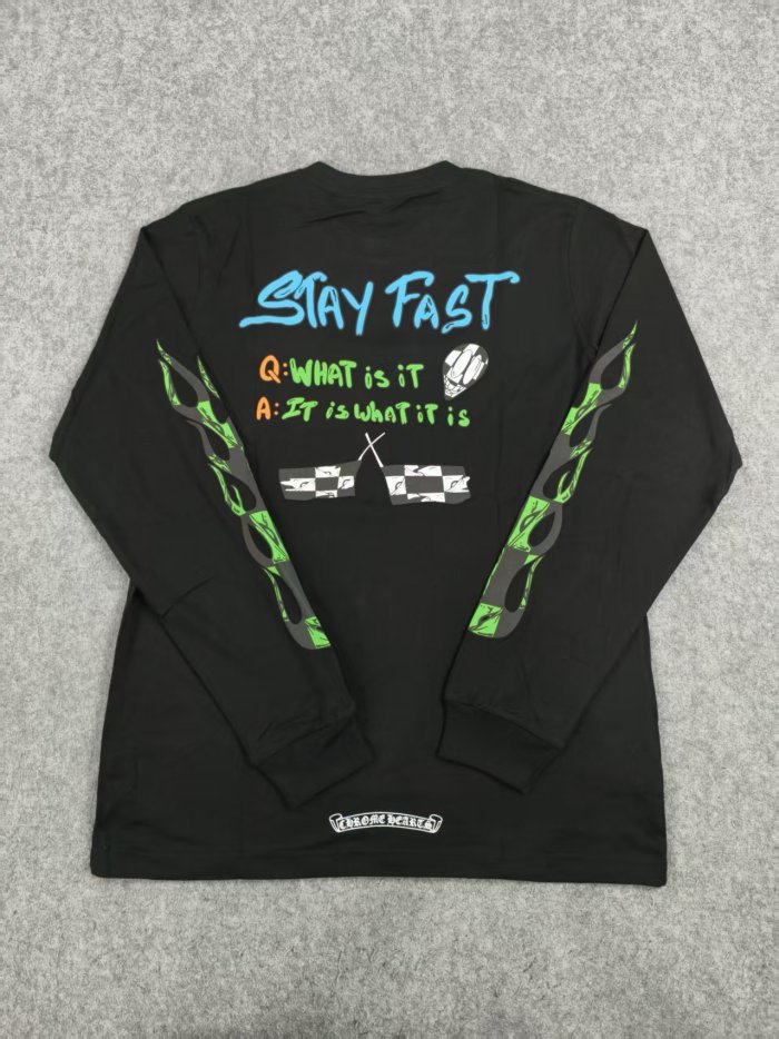 1:1 quality version Green Gradient Flame Arm & Checkered Flag Print Long Sleeve T-Shirt 29096833