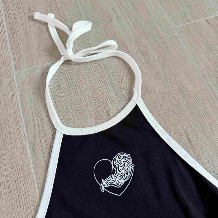 1:1 quality version Heart Vine Print Halter Tie Cropped Halter Dudou Tank Top 3 colors for girls 29494988