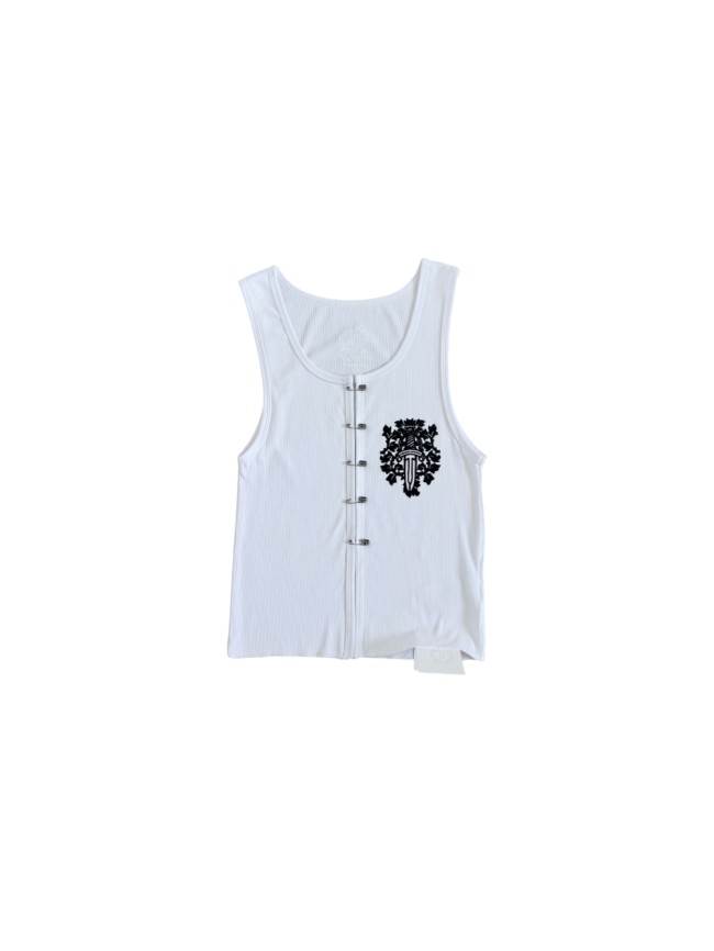 1:1 quality version Sword Vine Shield Emblem Print Silver Pin Ribbed Slim Cropped Tank Top for girls 29495022