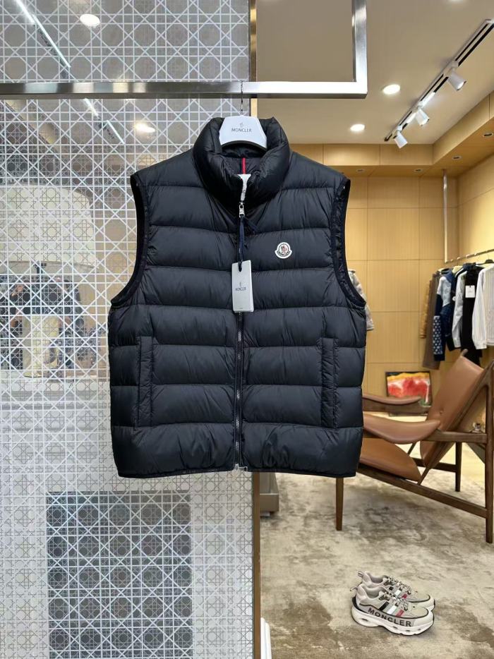 1:1 quality version Stand Collar Horizontal Quilted Badge Logo Zipper Solid Down Vest 2 colors 29495410