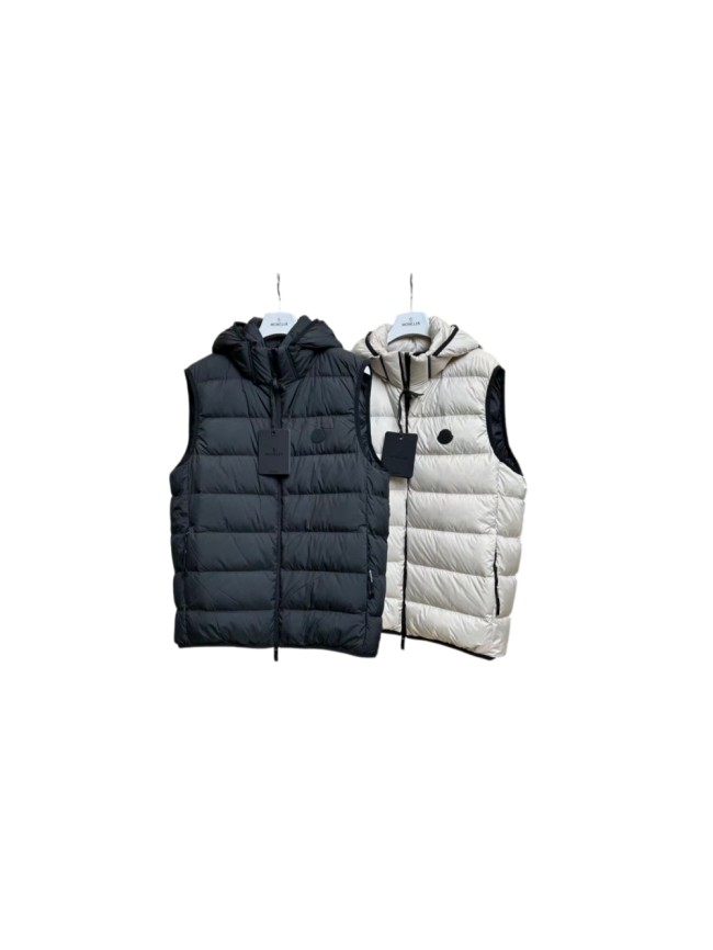 1:1 quality version Solid Color Hooded Badge Zipper Sleeveless Down Vest 2 colors 29495381