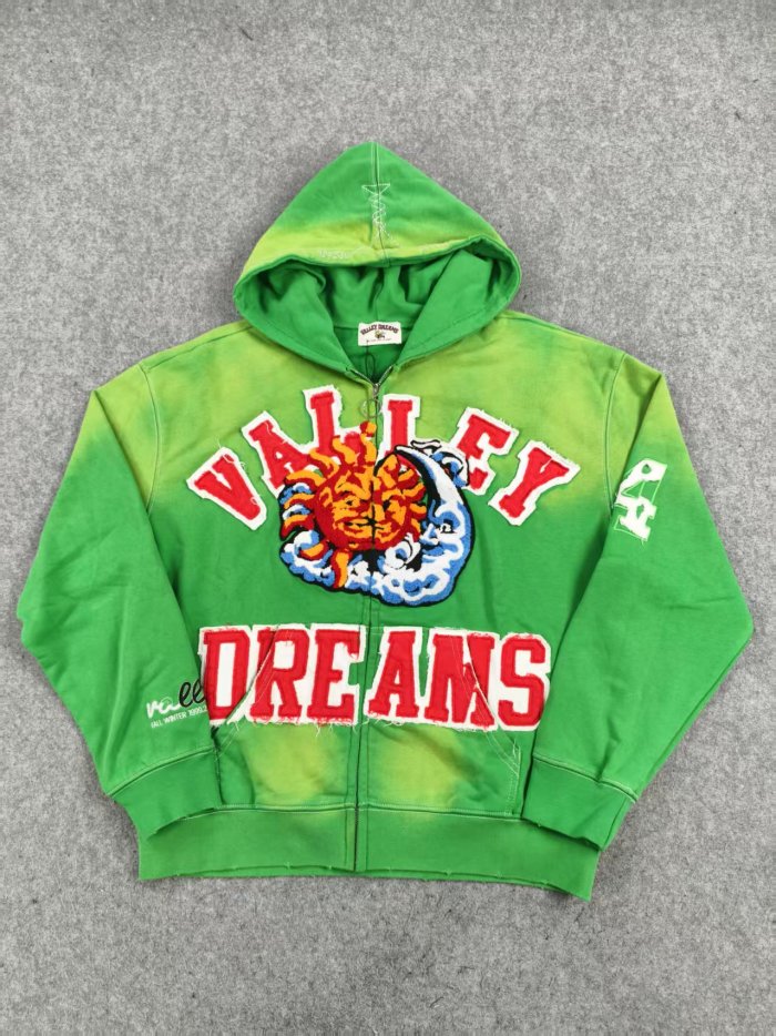 Vintage Sun and Moon Chenille Appliqué Letter Full-Zip Unisex Hoodie 3 colors 29489077