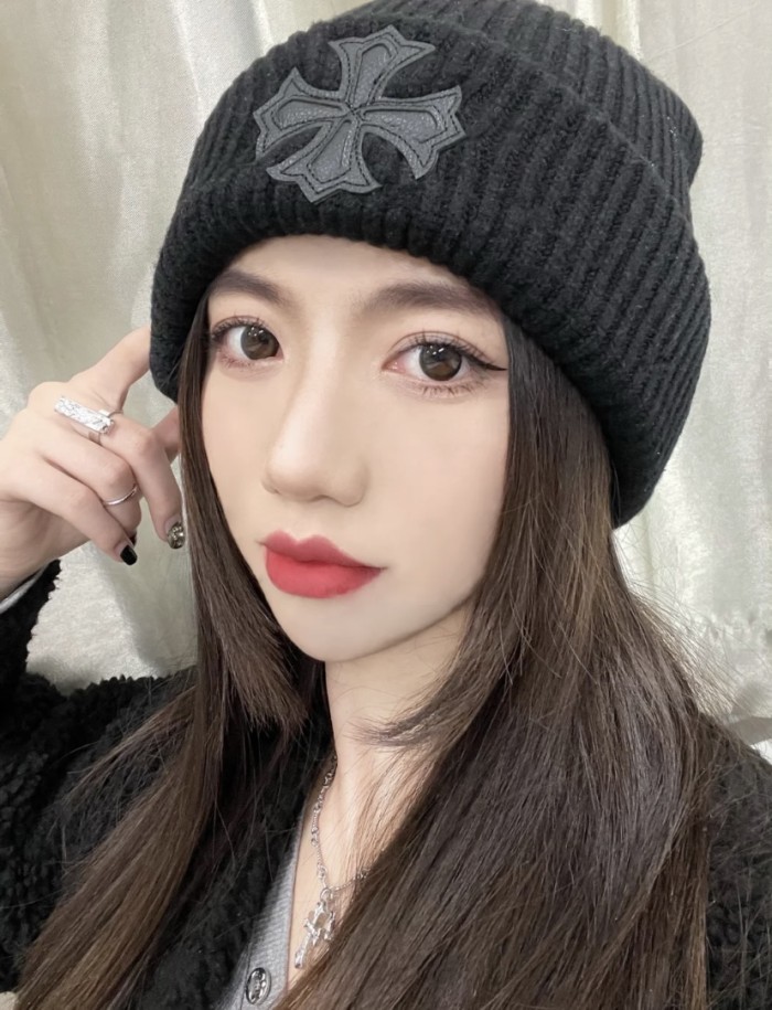 Cross Sanskrit Leather Patch Couple Style Knit Beanie 3 colors 29498179