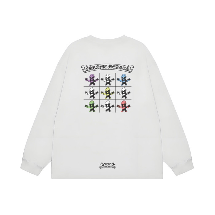 FOTI Chest Logo Back Grid Cartoon Skull Print Oversized Long Sleeve Tee 2 colors 29502193