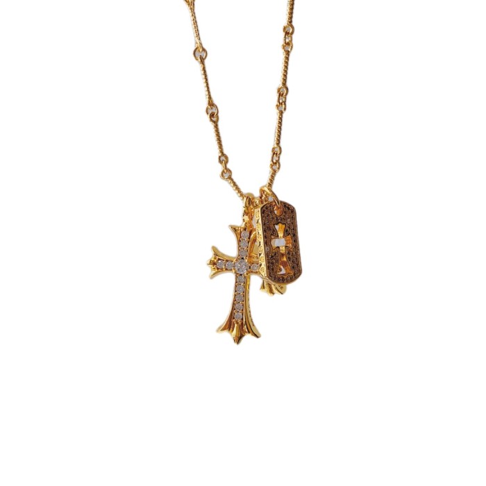 Full Diamond Hollow Small Square Tag Three-In-One Cross Necklace 2 colors 29501847