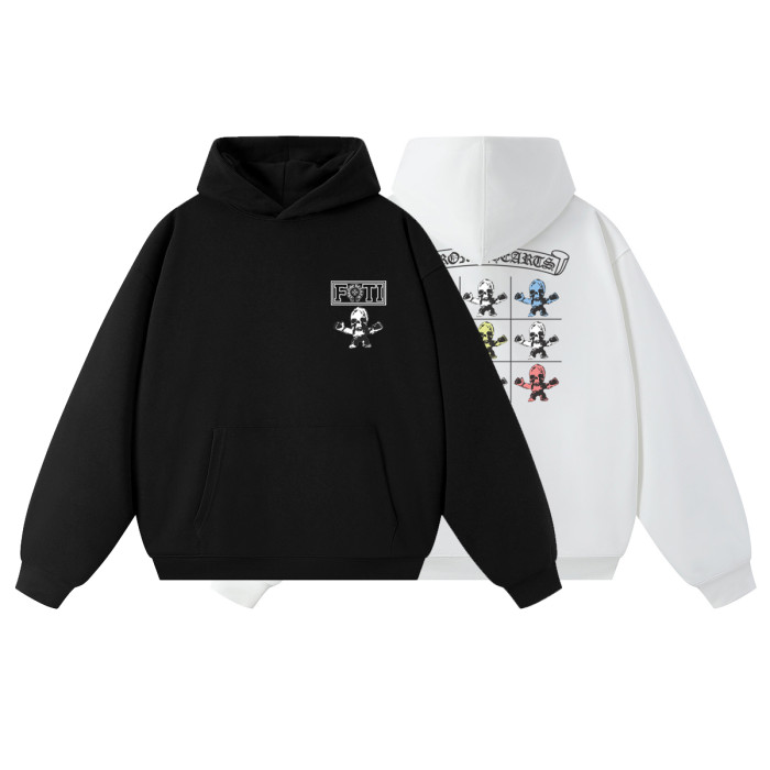 FOTI Chest Logo Back Grid Cartoon Skull Print Oversized Unisex Hoodie 2 colors 29502162