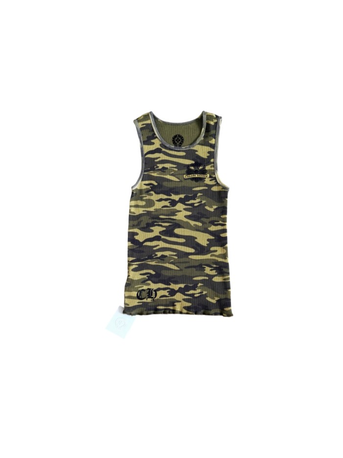1:1 quality version Green Yellow Camo Waffle Knit Cross Embroidery CH Logo Fitted Tank Top for girls 29501865