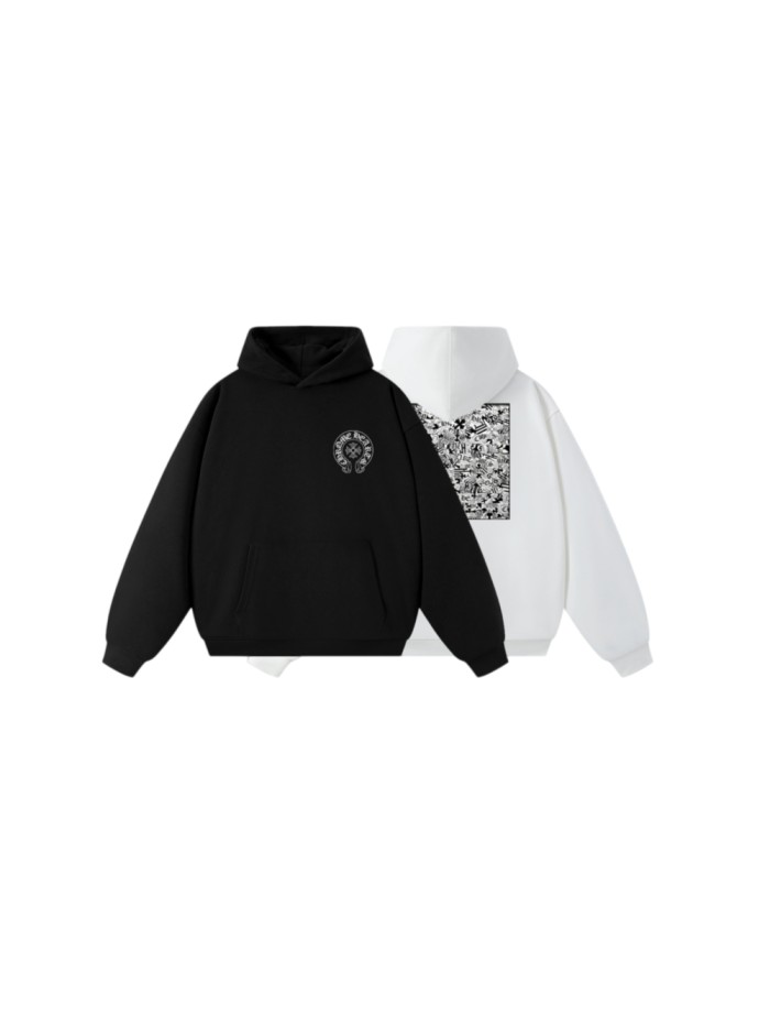 Chest Horseshoe Logo Back Allover Collage Print Oversized Unisex Hoodie 2 colors 29502156