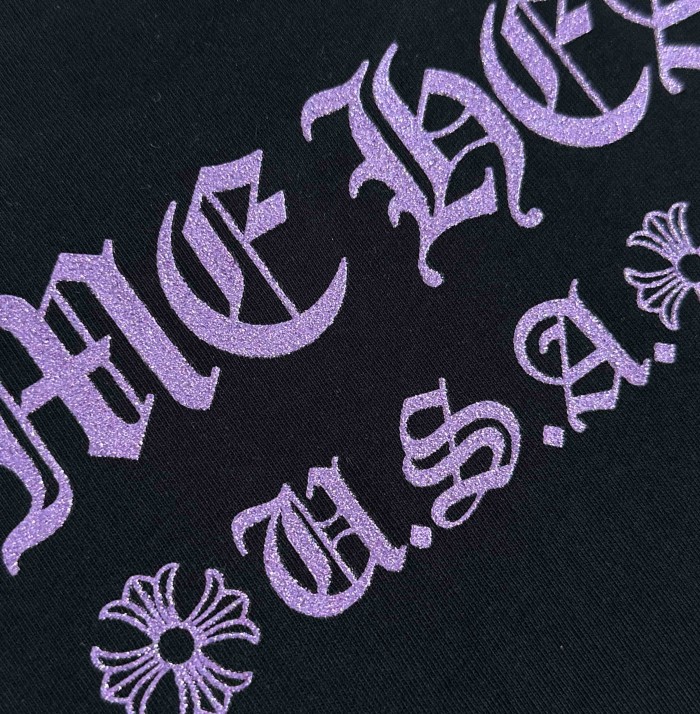 1:1 quality version Purple Glitter Horseshoe Logo Sleeve Floral Cross Crewneck Long Sleeve Tee 29501899