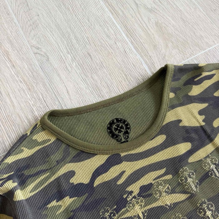 1:1 quality version Camo Waffle Knit Cross Embroidery CH Logo Fitted Long Sleeve Tee for girls 29501856