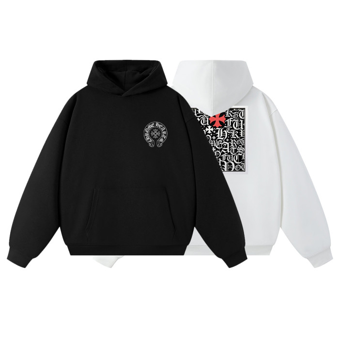Chest Horseshoe Logo Back Gothic Letter Collage Red Cross Accent Oversized Hoodie 2 colors 29502171