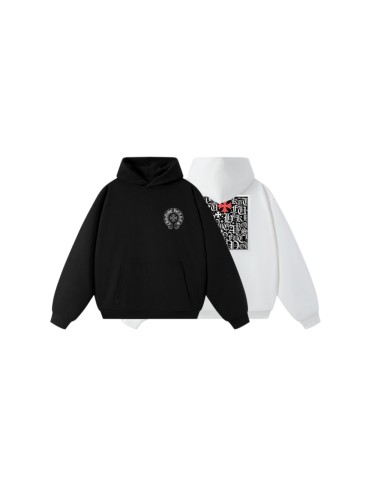 Chest Horseshoe Logo Back Gothic Letter Collage Red Cross Accent Oversized Hoodie 2 colors 29502171