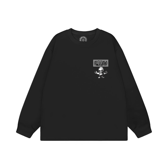 FOTI Chest Logo Back Grid Cartoon Skull Print Oversized Long Sleeve Tee 2 colors 29502193