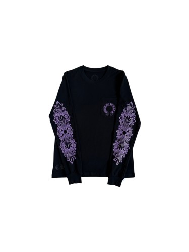 1:1 quality version Purple Glitter Horseshoe Logo Sleeve Floral Cross Crewneck Long Sleeve Tee 29501899