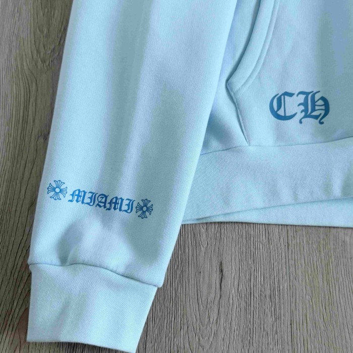 1:1 quality version Light Blue Dagger Cross CH Letter Miami Cross Flower Print Drawstring Hoodie 29501886