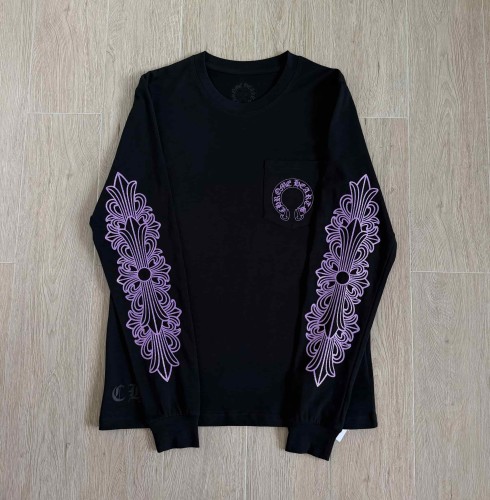 1:1 quality version Purple Glitter Horseshoe Logo Sleeve Floral Cross Crewneck Long Sleeve Tee 29501899