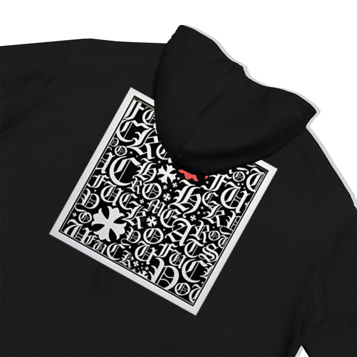Chest Horseshoe Logo Back Gothic Letter Collage Red Cross Accent Oversized Hoodie 2 colors 29502171