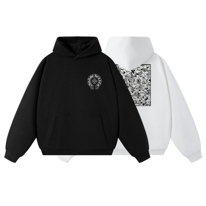 Chest Horseshoe Logo Back Allover Collage Print Oversized Unisex Hoodie 2 colors 29502156