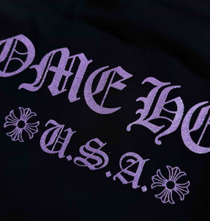 1:1 quality version Purple Glitter Horseshoe Logo Sleeve Floral Cross Drawstring Hoodie 29501893
