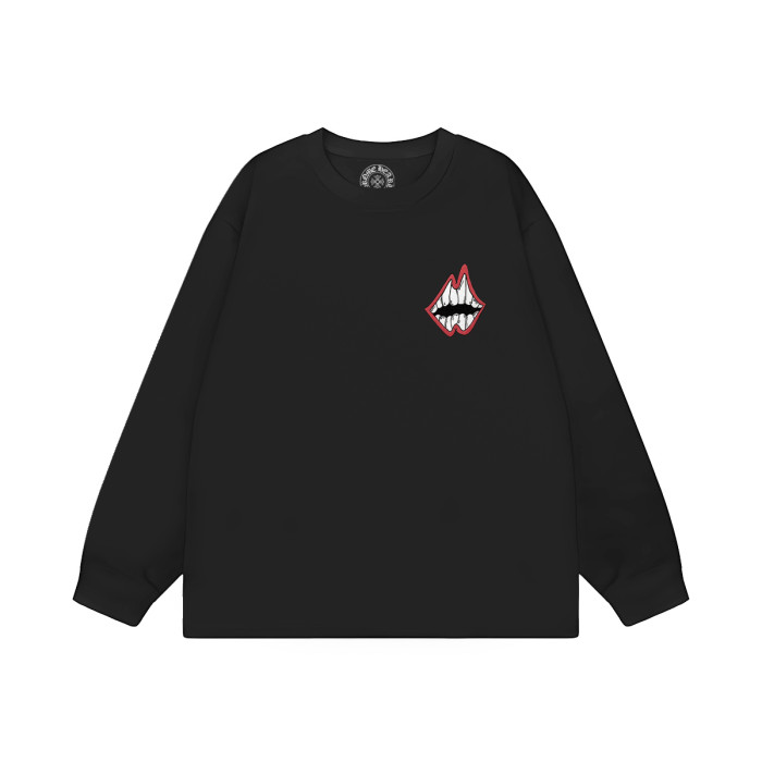 Chest Grin Mouth Back Checkerboard Eye Teeth Print Oversized Long Sleeve Tee 2 colors 29502202