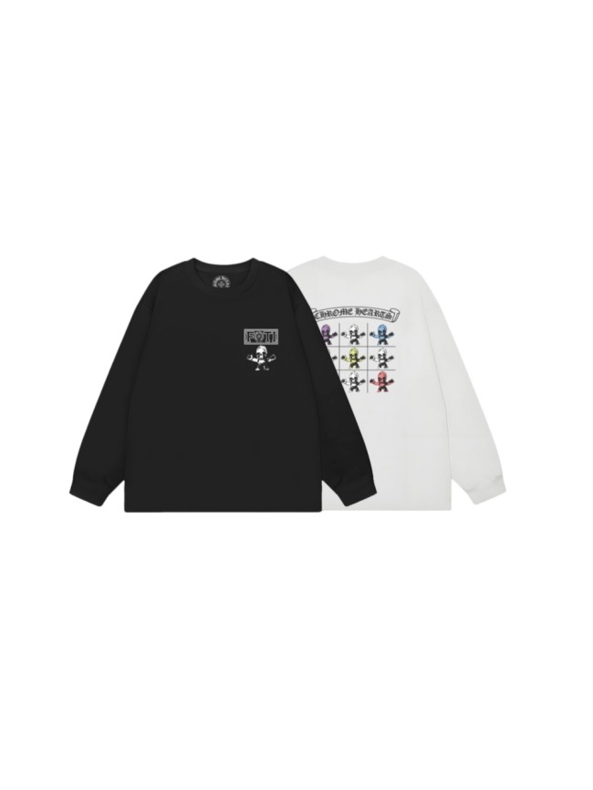 FOTI Chest Logo Back Grid Cartoon Skull Print Oversized Long Sleeve Tee 2 colors 29502193