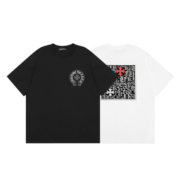 Chest Horseshoe Logo Back Gothic Letter Collage Red Cross Accent Crew Neck Tee 2 colors 29502276