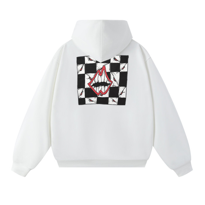 Chest Grin Mouth Back Checkerboard Eye Teeth Print Oversized Unisex Hoodie 2 colors 29502169