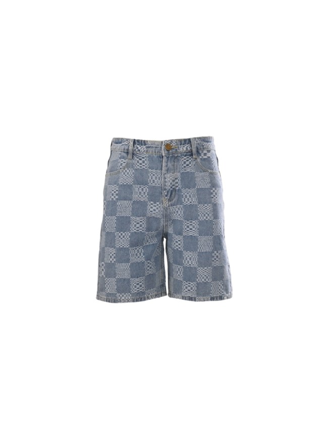 1:1 quality version Washed Checkerboard Cube Jacquard Oversized Straight Denim Shorts 29503998