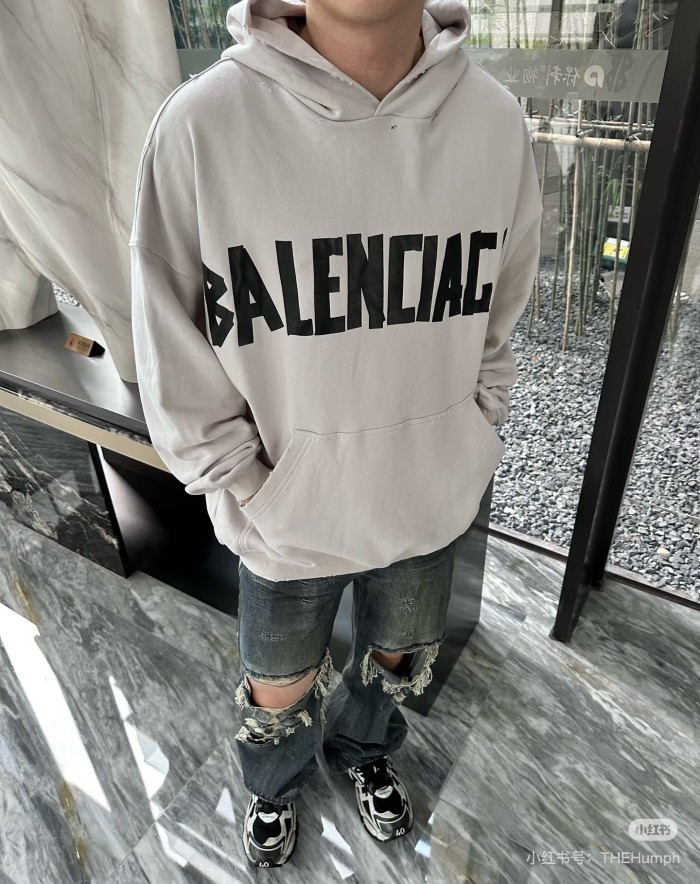 1:1 quality version Black Rubber Letter Print Brushed Frayed Ripped Oversized Hoodie 29503423