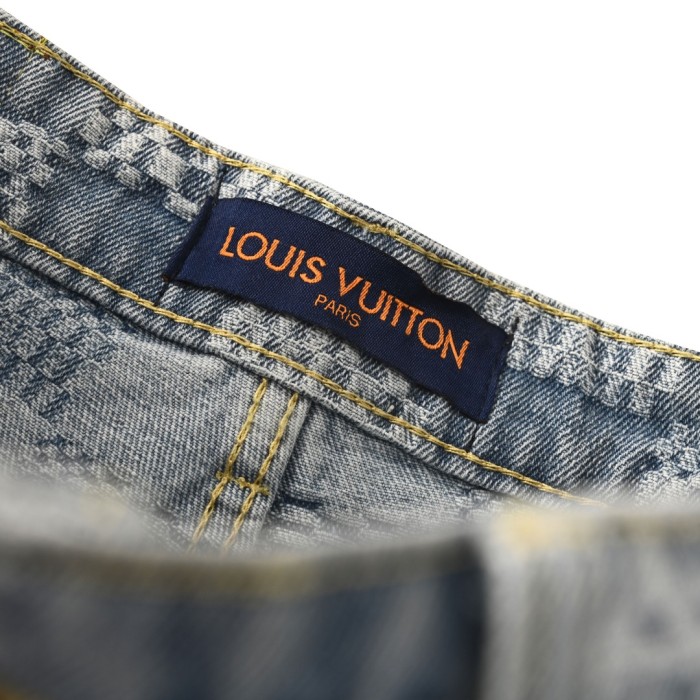 1:1 quality version Washed Checkerboard Cube Jacquard Oversized Straight Denim Shorts 29503998