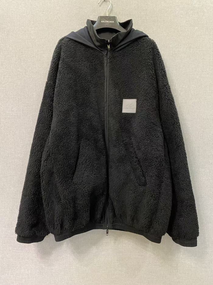 1:1 quality version Color Block Reflective Logo Print Reversible Sherpa Fleece Jacket 29503427