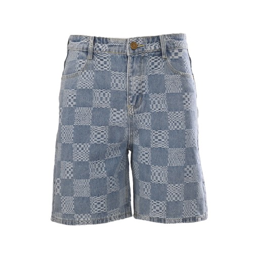 1:1 quality version Washed Checkerboard Cube Jacquard Oversized Straight Denim Shorts 29503998
