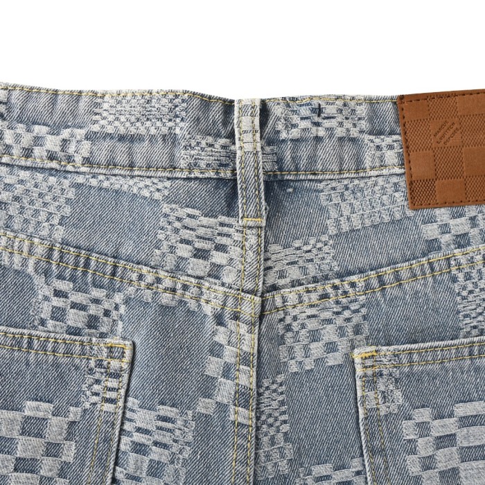 1:1 quality version Washed Checkerboard Cube Jacquard Oversized Straight Denim Shorts 29503998