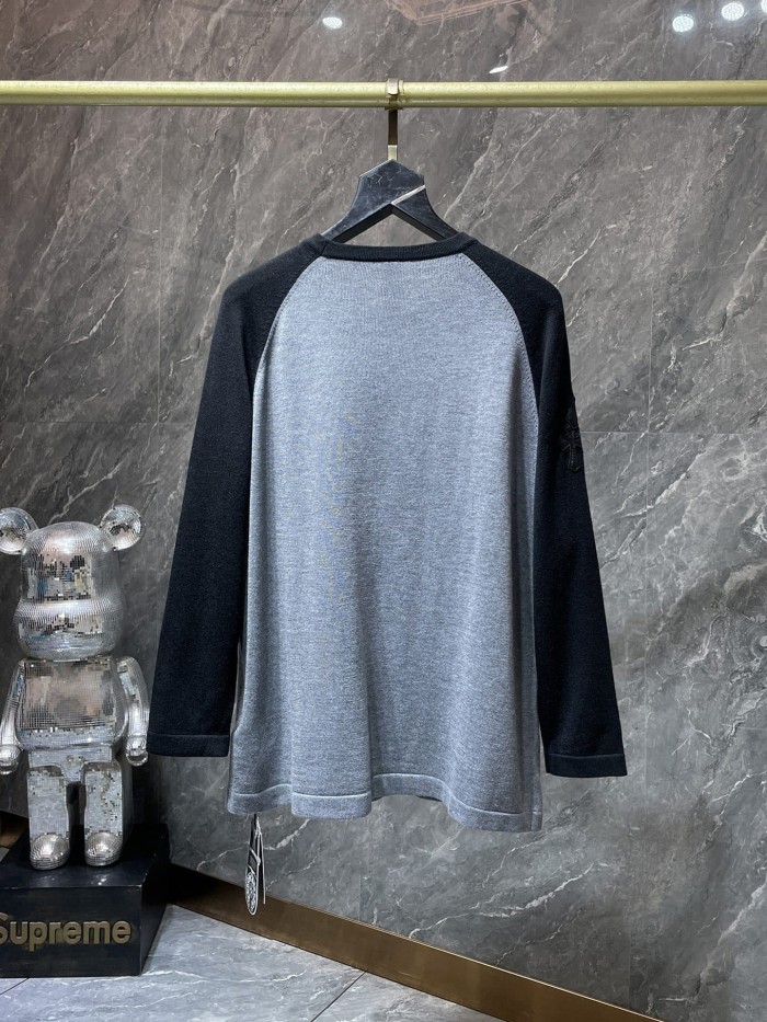 Cross Patch Leather Embroidery Crewneck Color Block Raglan Wool Knit Long Sleeve T-Shirt 2 colors 29504096