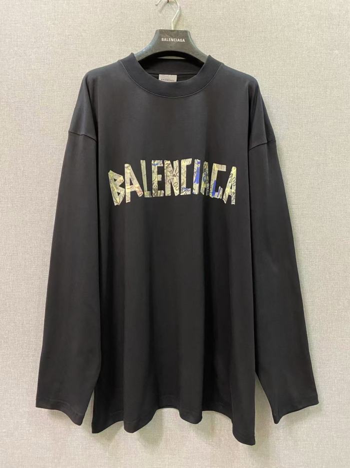 1:1 quality version Black Graffiti Collage Letter Print Oversized Crewneck Long Sleeve Tee 29503987