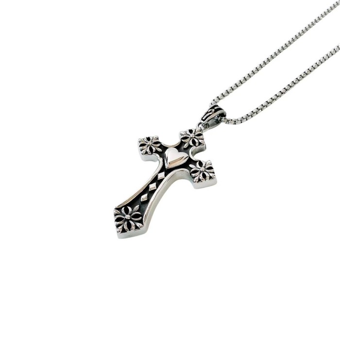 Cross Heart Floral Cross Embossed Pendant Necklace 29507746