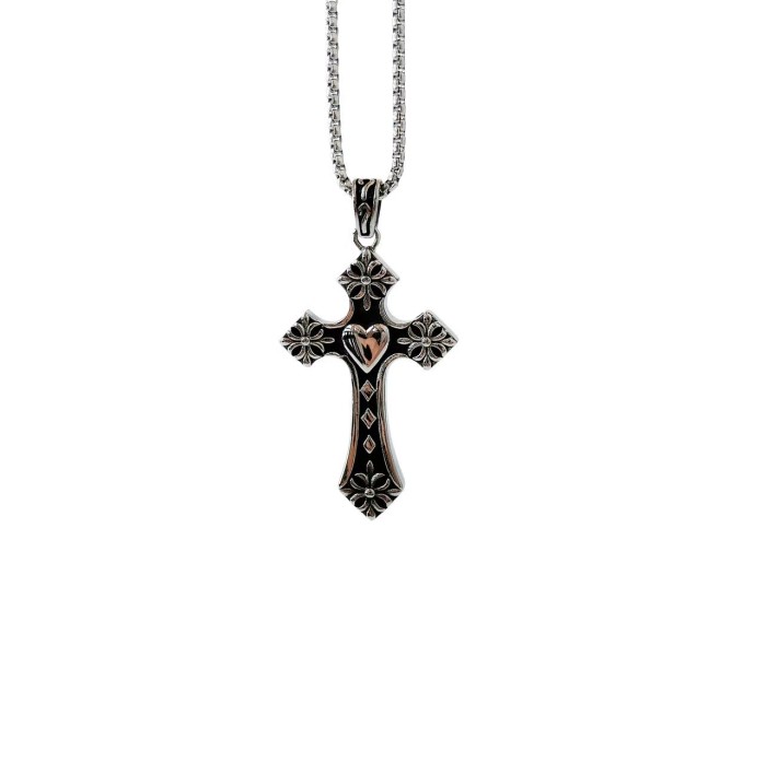 Cross Heart Floral Cross Embossed Pendant Necklace 29507746