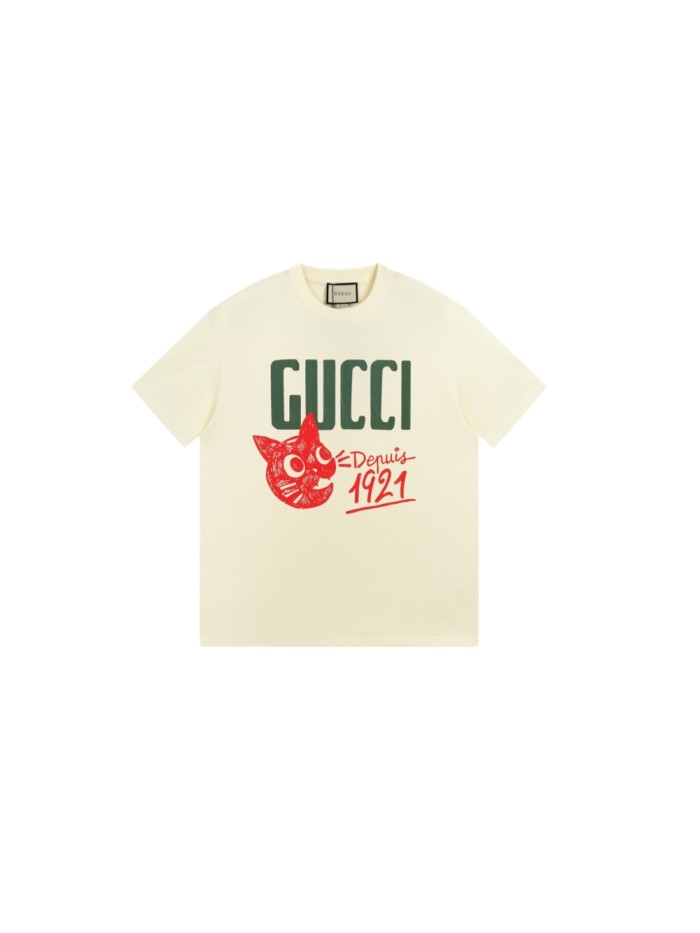 Green Letter Red Hand Drawn Cat Depuis 1921 Print Cotton Unisex Tee 29510292