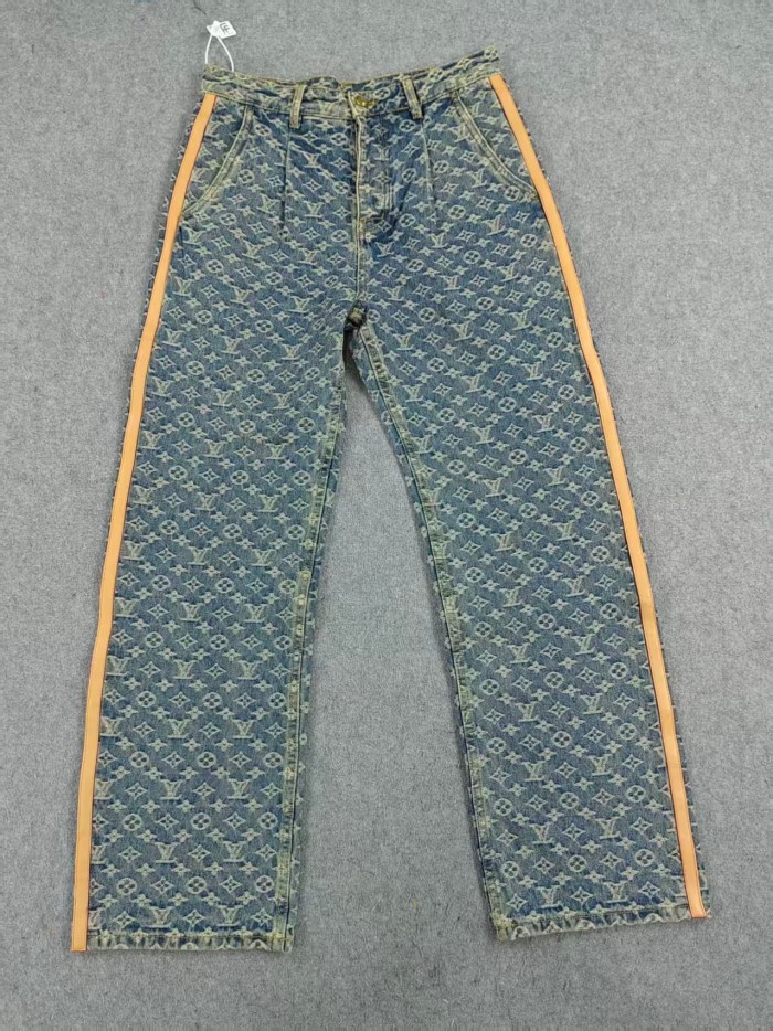1:1 quality version Jacquard All-Over Print Leather Trim Denim Pants 28689531