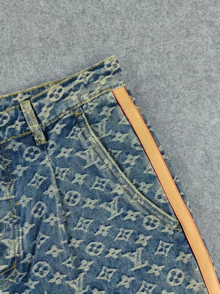 1:1 quality version Jacquard All-Over Print Leather Trim Denim Pants 28689531