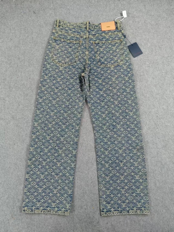 1:1 quality version Jacquard All-Over Print Leather Trim Denim Pants 28689531