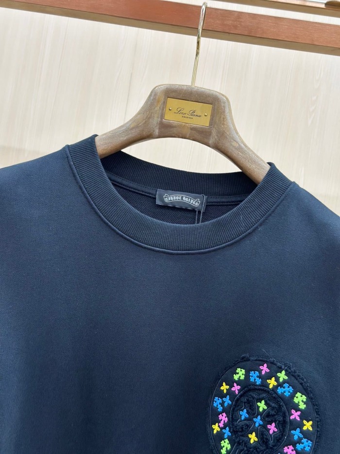 Colorful Cross Floral Horseshoe Embroidery Patch Raw Edge Crewneck Sweatshirt 2 Colors 29510938